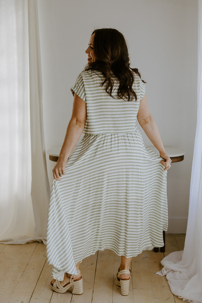 Striped Top & Skirt Set - Olive