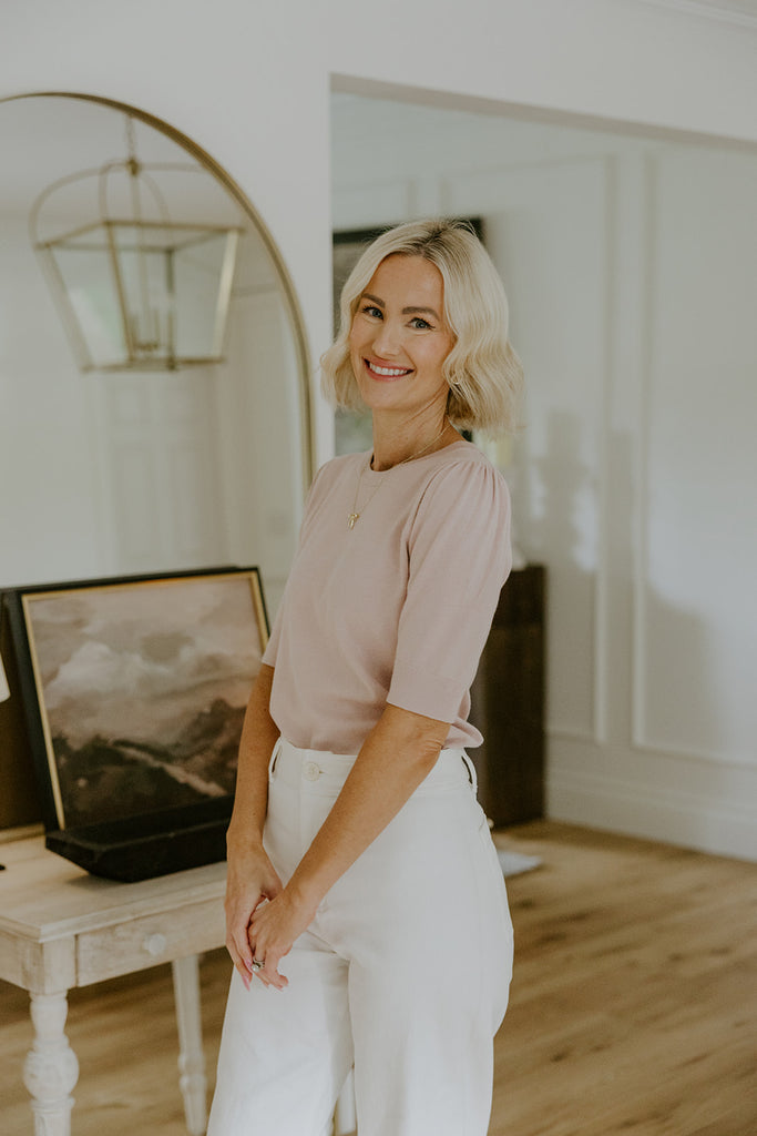 Short Puff Sleeve Sweater - Blush