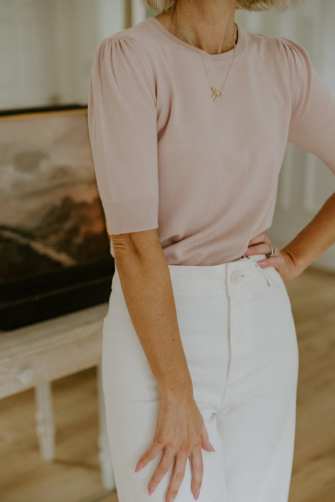 Short Puff Sleeve Sweater - Blush