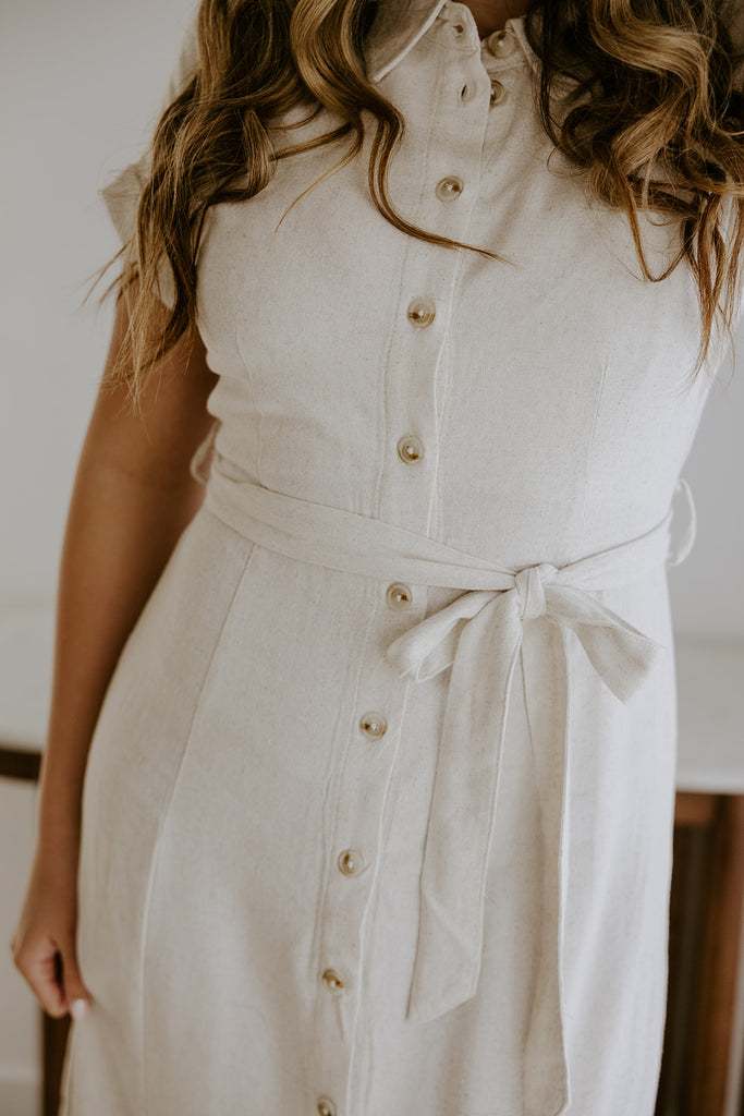 Button Down Midi Shirt Dress - Oat