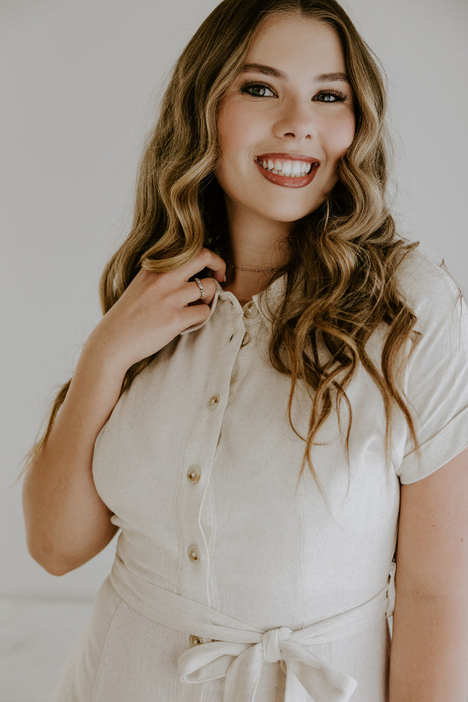 Button Down Midi Shirt Dress - Oat