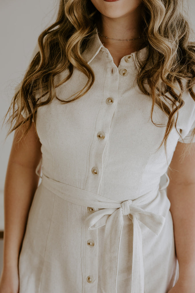 Button Down Midi Shirt Dress - Oat