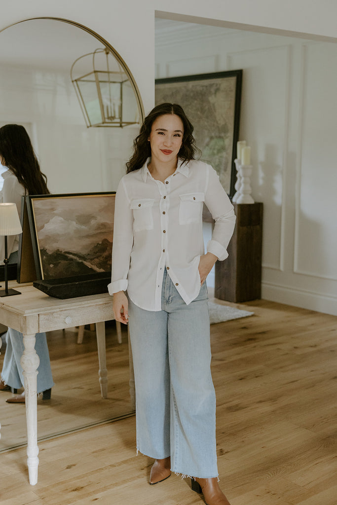 Long Sleeve Tencel Button up - White