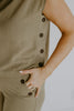 Linen Side Button Up Top & Pant Set - Olive