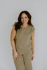 Linen Side Button Up Top & Pant Set - Olive