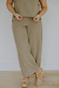 Linen Side Button Up Top & Pant Set - Olive