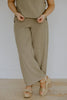 Linen Side Button Up Top & Pant Set - Olive