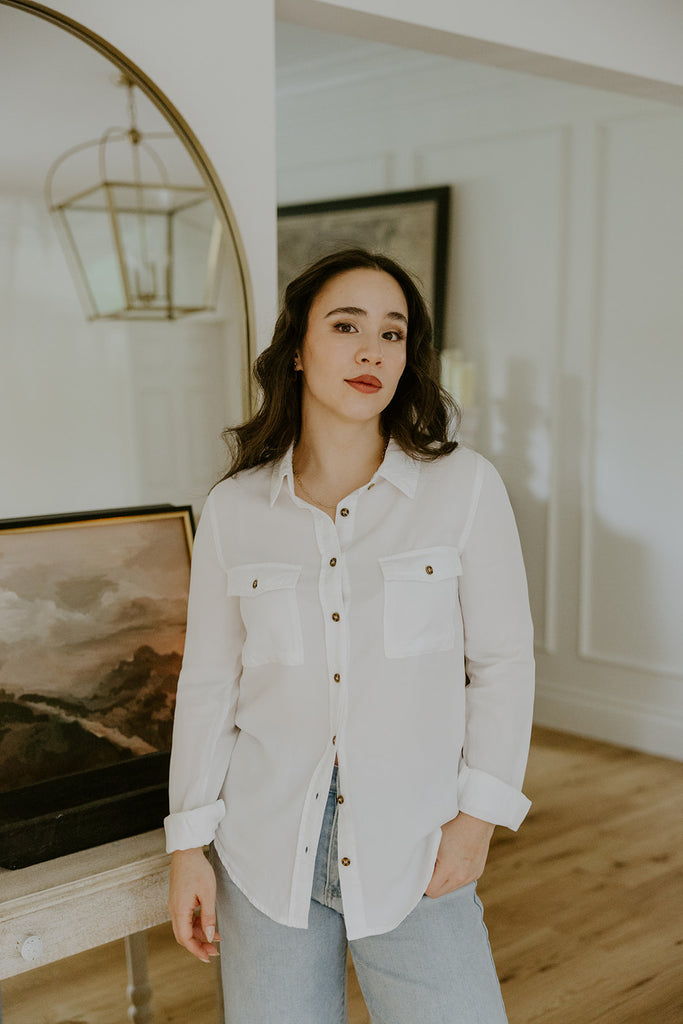 Long Sleeve Tencel Button up - White