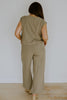 Linen Side Button Up Top & Pant Set - Olive