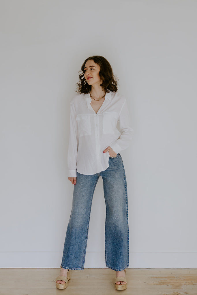 Classic Linen Button Up - White
