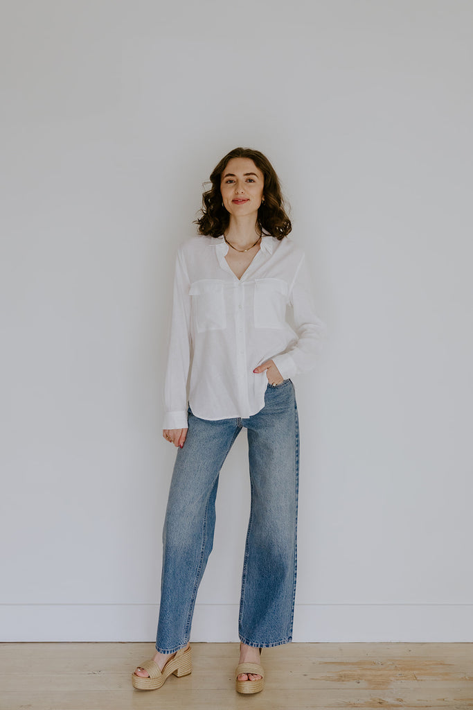 Classic Linen Button Up - White