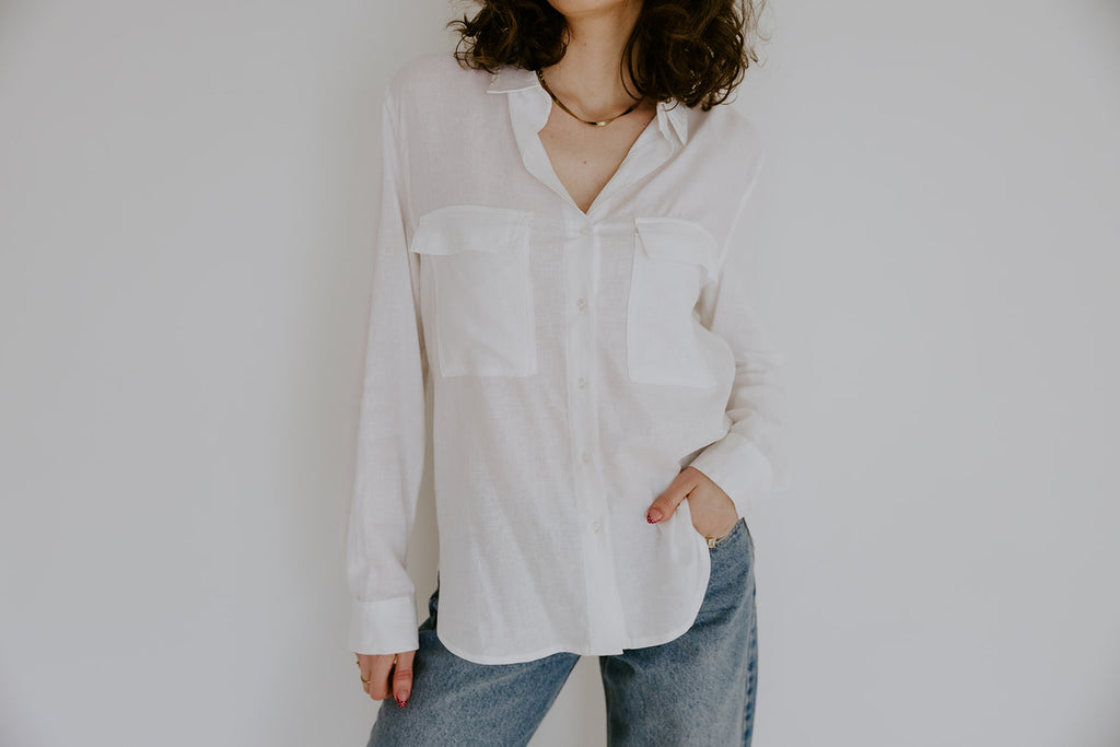 Classic Linen Button Up - White