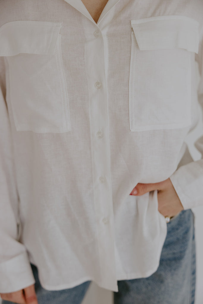 Classic Linen Button Up - White