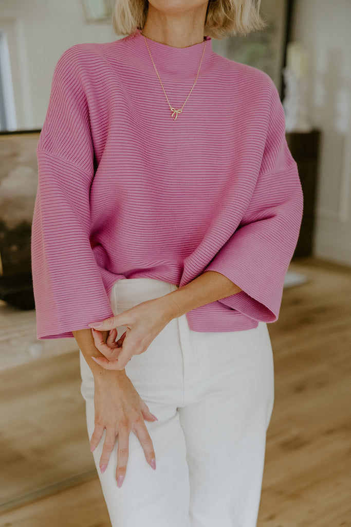 3/4 Ribbed Sweater - Pink