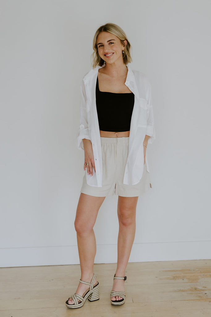 Linen Shirt with Cargo Pocket - White