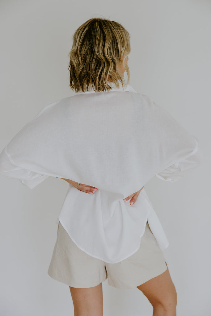 Linen Shirt with Cargo Pocket - White