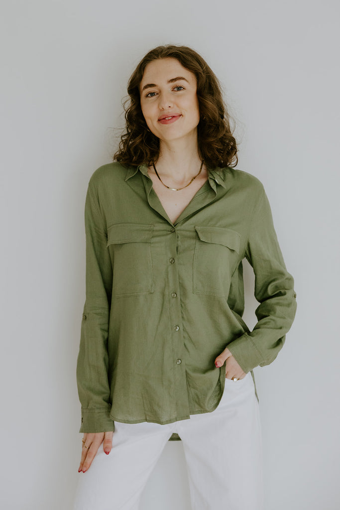 Classic Linen Button up - Olive