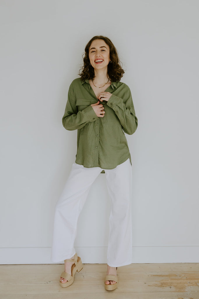 Classic Linen Button up - Olive
