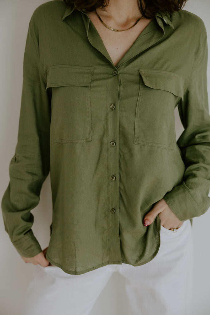 Classic Linen Button up - Olive