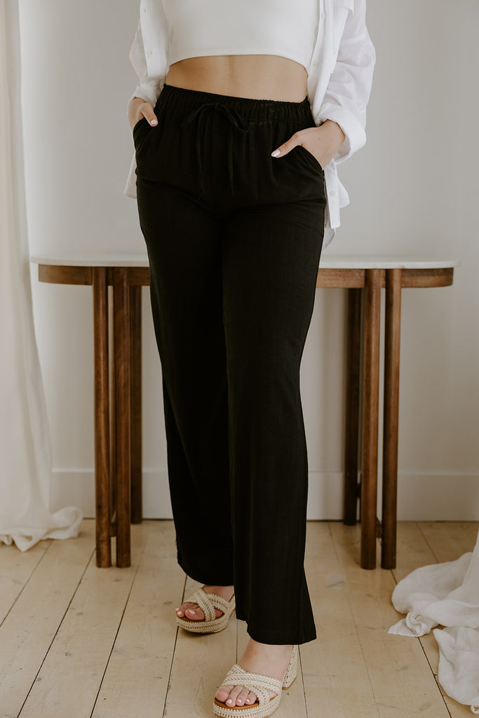 Linen Pant With Straight Leg - Black
