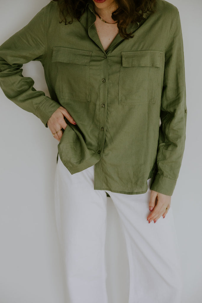 Classic Linen Button up - Olive