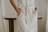 Striped Linen Dress with Smocked Back - Oat