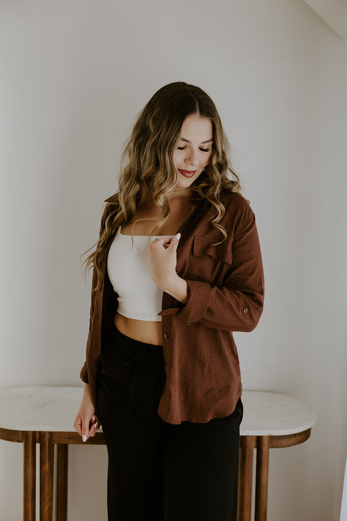 Classic Linen Button Up - Chocolate