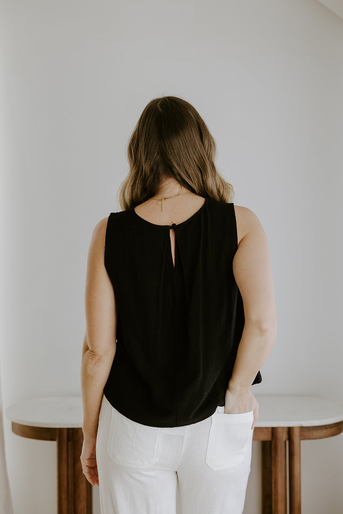 Flowy Linen Tank - Black