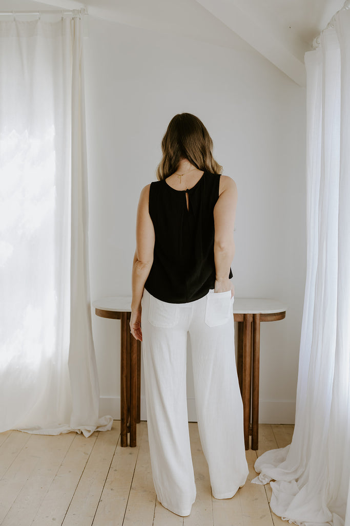 Flowy Linen Tank - Black