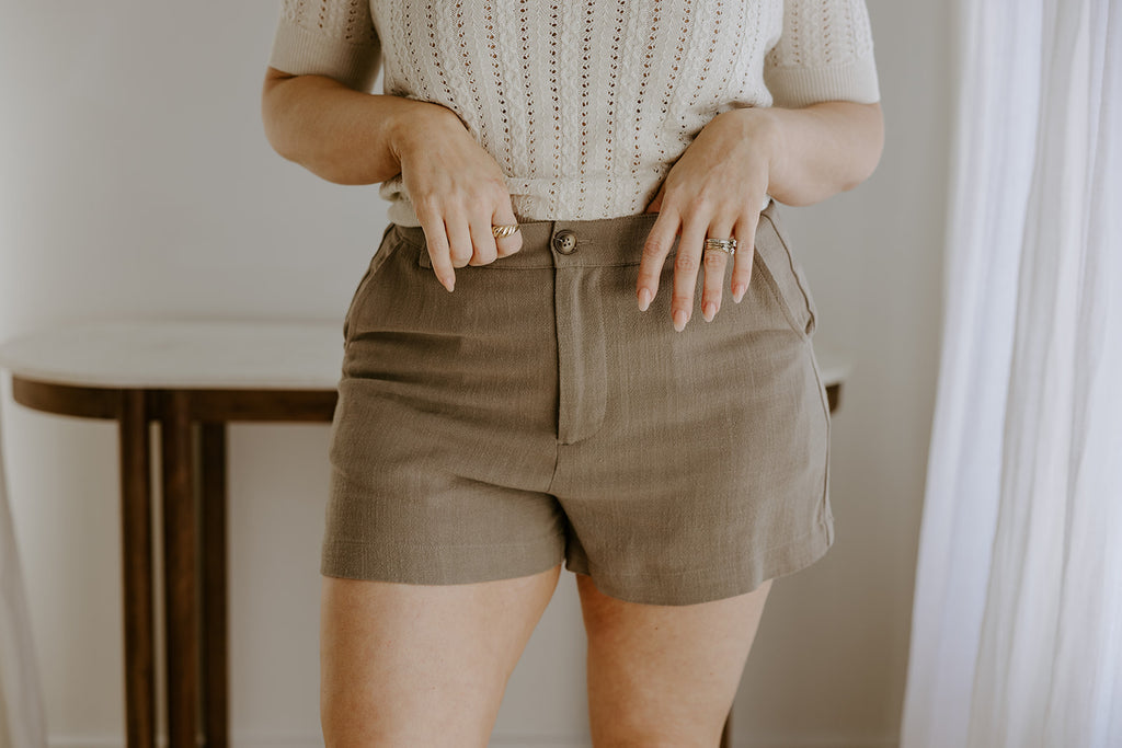 Linen Shorts with Pocket - Khaki