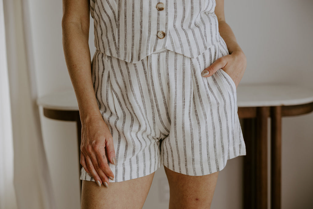 Linen Shorts with Black Stripes