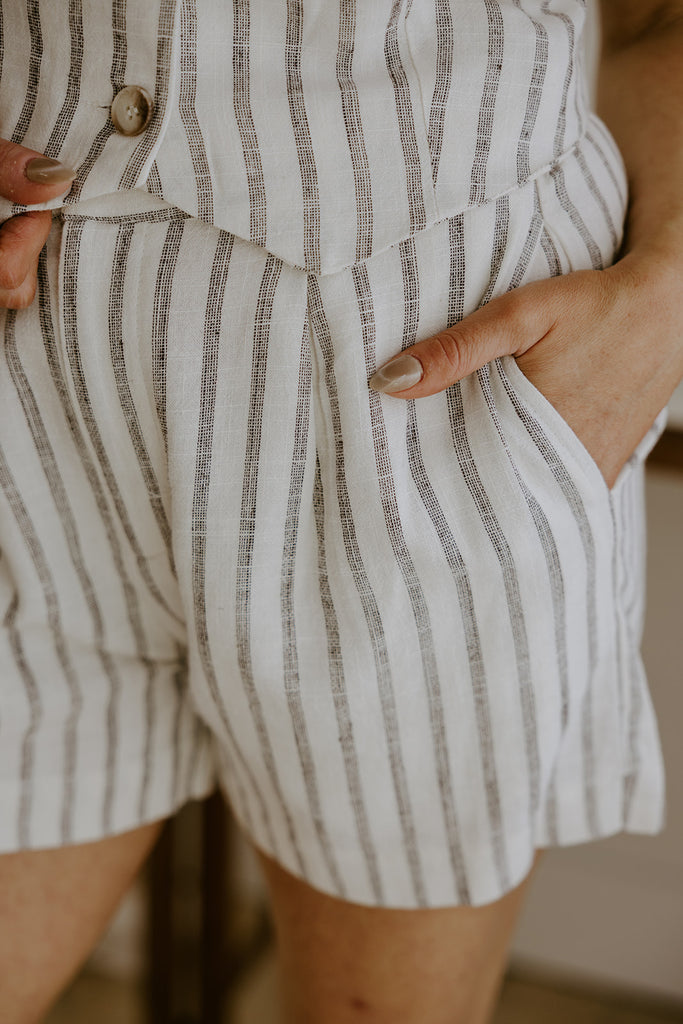 Linen Shorts with Black Stripes