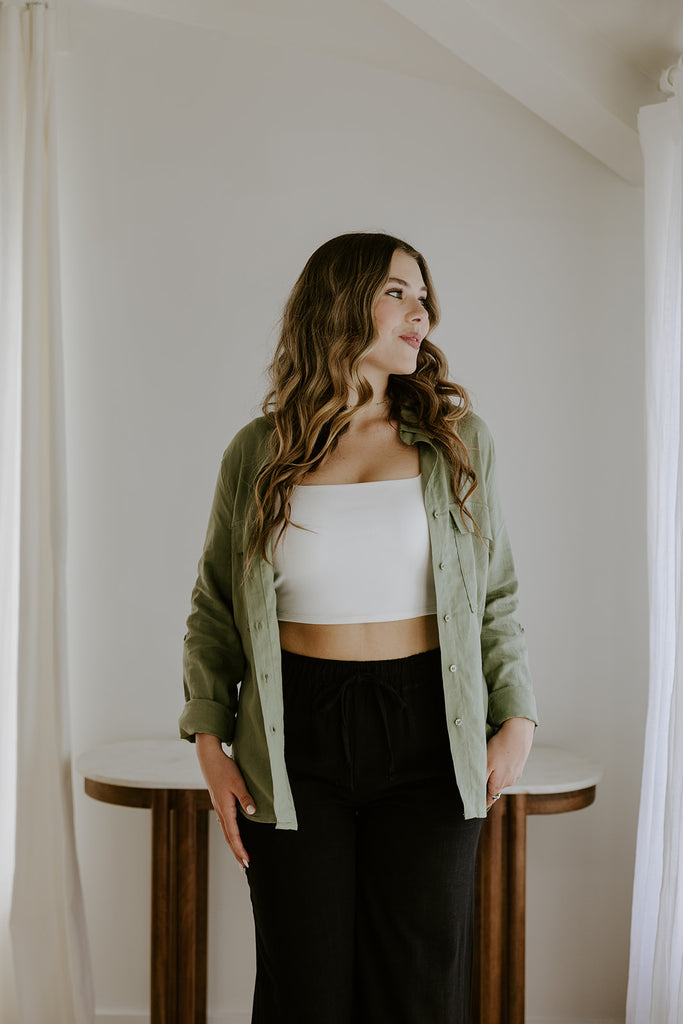 Classic Linen Button up - Olive