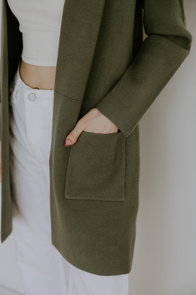Open Cardigan with Pockets - Olive