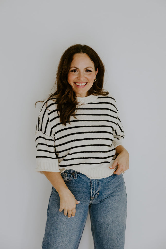 Black Boxy Striped Knit Sweater