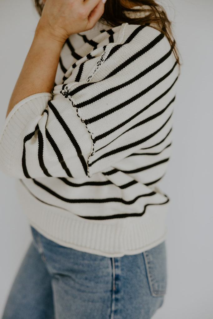 Black Boxy Striped Knit Sweater