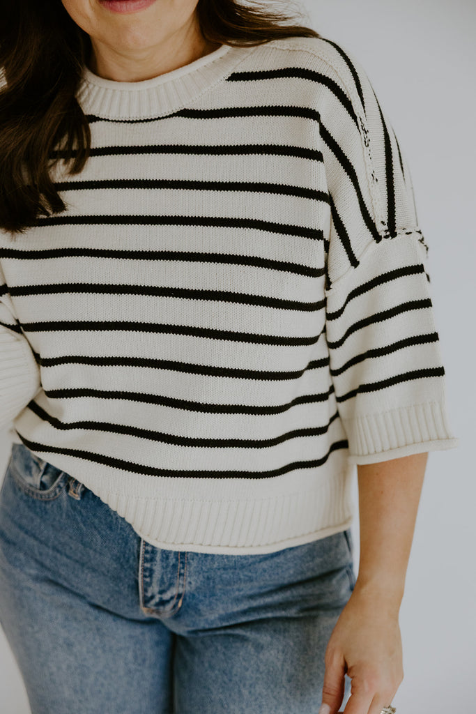 Black Boxy Striped Knit Sweater