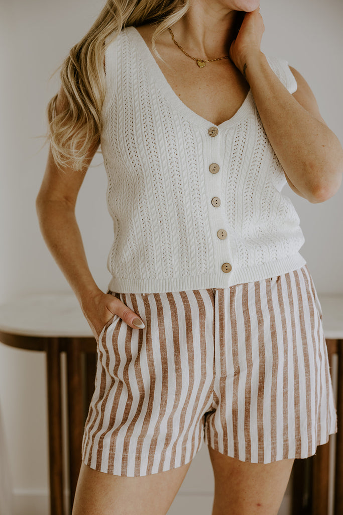 Knit Front Button Vest - Off White