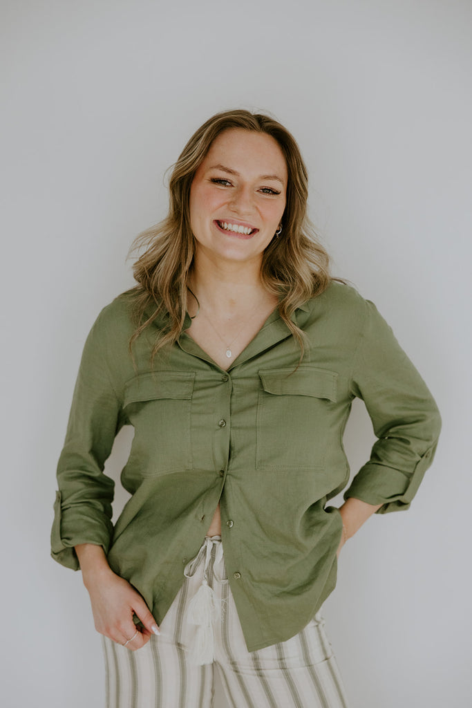 Classic Linen Button up - Olive