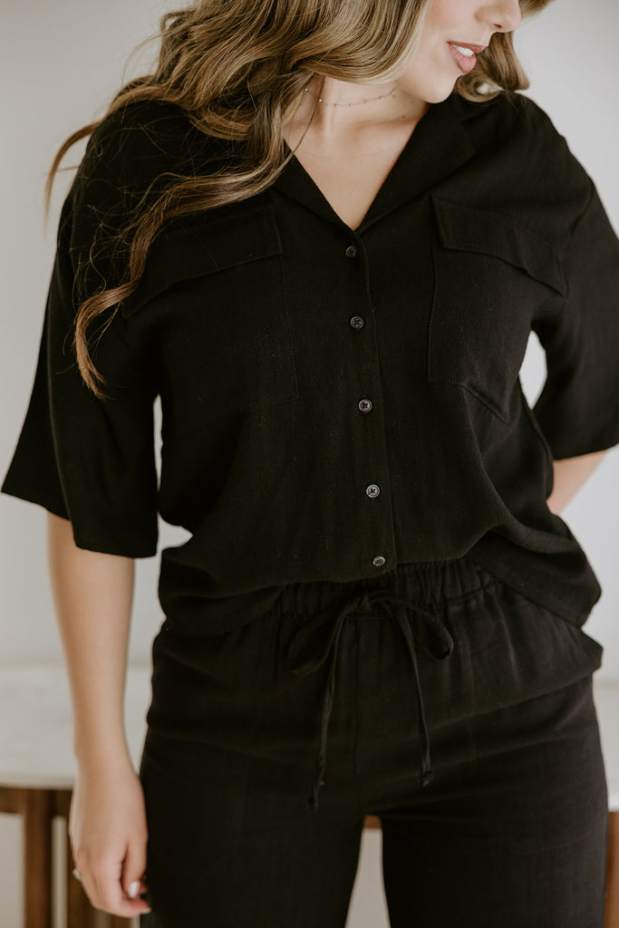 Linen Button Up Shirt - Black