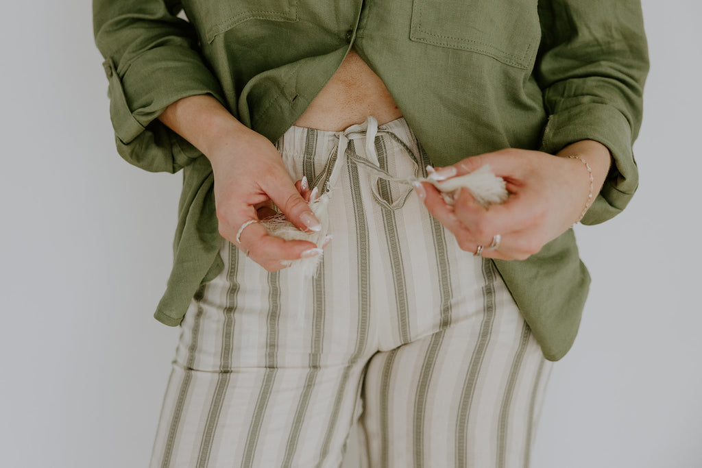 Striped Relaxed Linen Pant - Olive