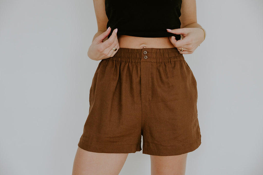 Boxer Style Linen Short - Brown