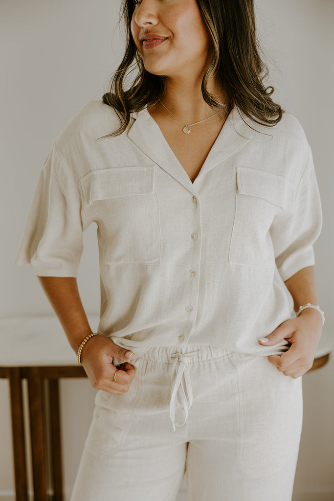 Linen Button Up Shirt - Oat