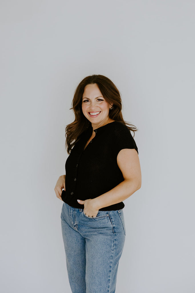 Knit Button Down Vest - Black