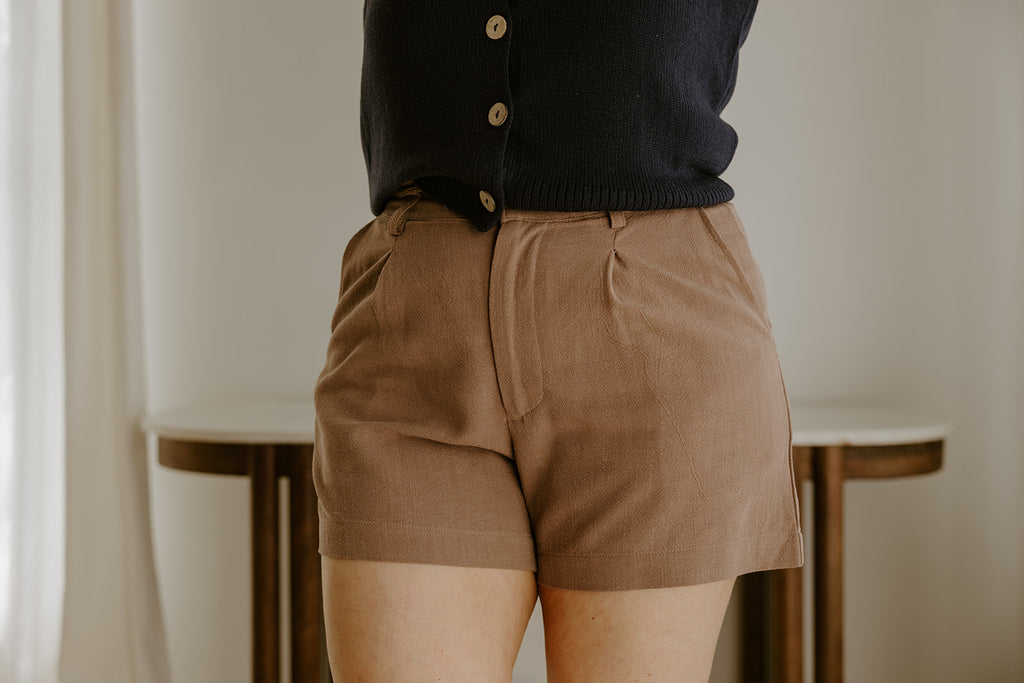Linen Shorts With Pockets - Cocoa