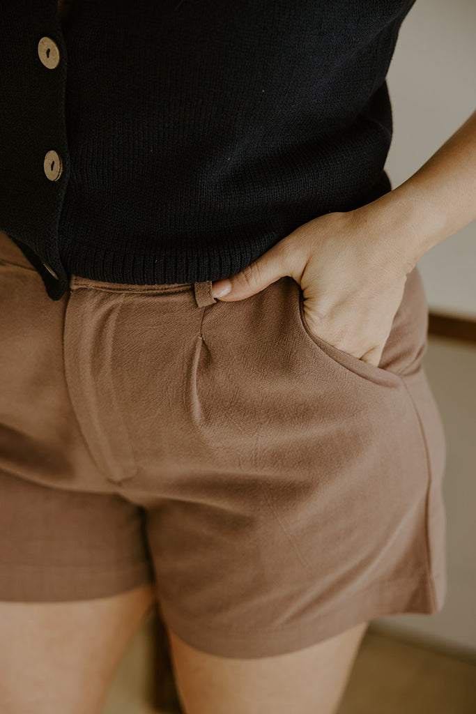 Linen Shorts With Pockets - Cocoa