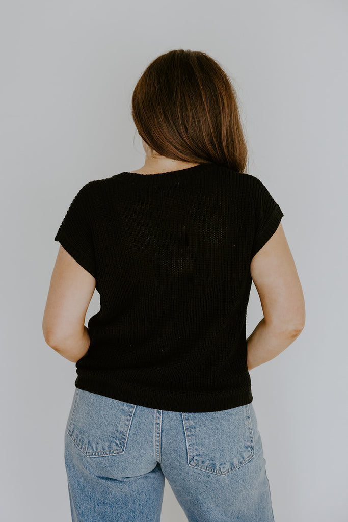 Knit Button Down Vest - Black