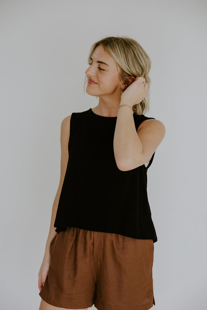Flowy Linen Tank - Black