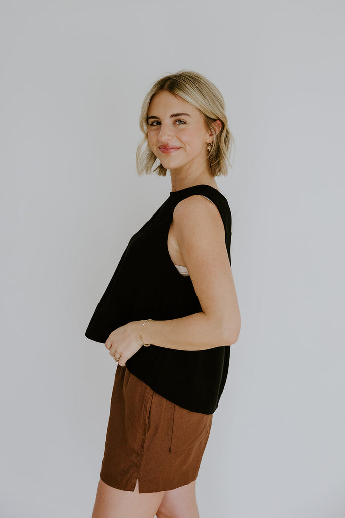 Flowy Linen Tank - Black