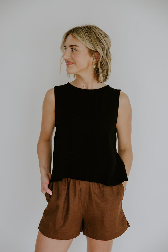 Flowy Linen Tank - Black